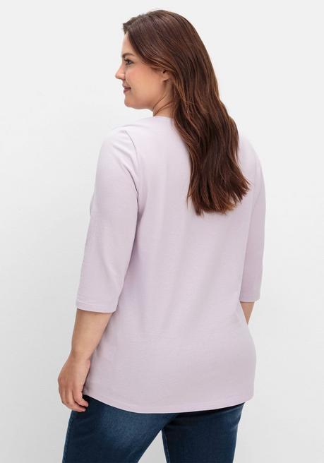 sheego Shirt in Piqué-Qualität mit 3/4-Ärmeln - flieder sheego Im Verkauf