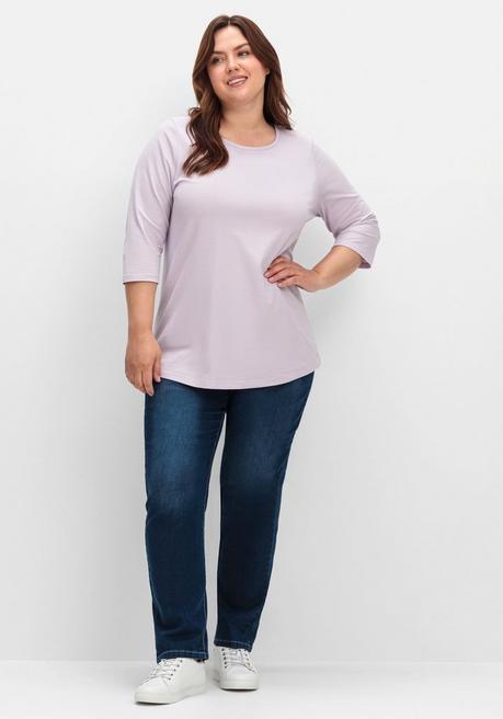 sheego Shirt in Piqué-Qualität mit 3/4-Ärmeln - flieder sheego Im Verkauf