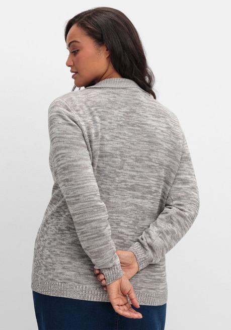 sheego Melierte Strickjacke mit Polokragen - grau sheego zollfrei