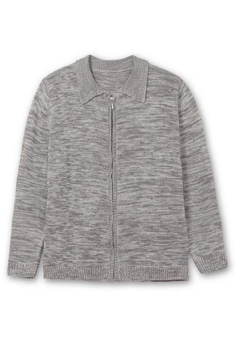 sheego Melierte Strickjacke mit Polokragen - grau sheego zollfrei