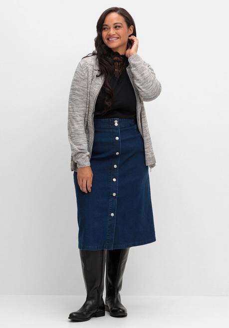 sheego Melierte Strickjacke mit Polokragen - grau sheego zollfrei