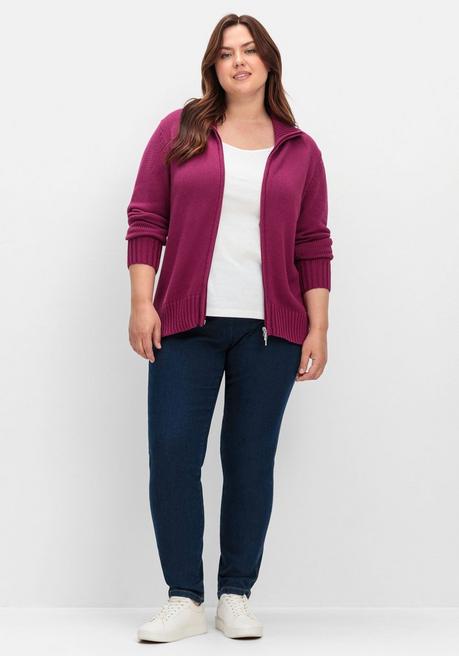 sheego Strickjacke mit Troyerkragen und 2-Wege-Zipper - fuchsia sheego Online
