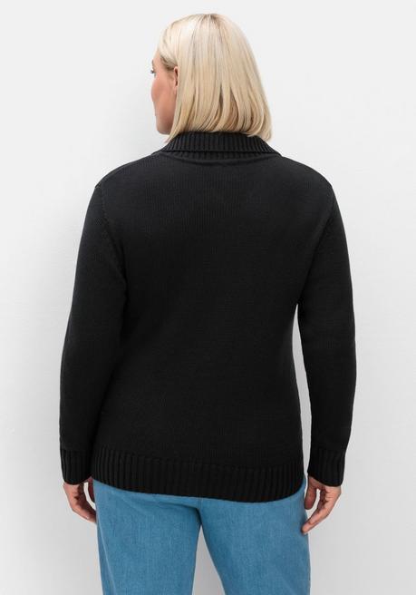 sheego Strickjacke mit Troyerkragen und 2-Wege-Zipper - schwarz sheego Outlet