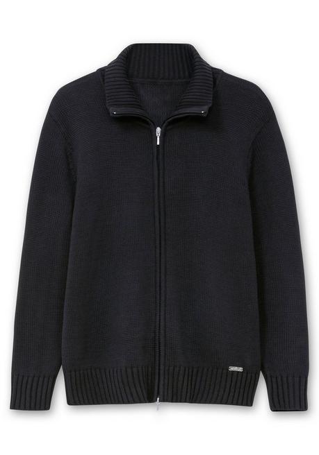 sheego Strickjacke mit Troyerkragen und 2-Wege-Zipper - schwarz sheego Outlet