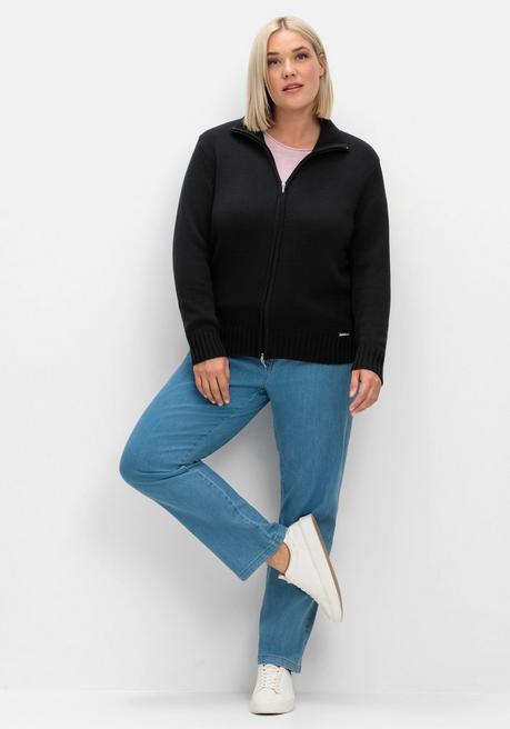 sheego Strickjacke mit Troyerkragen und 2-Wege-Zipper - schwarz sheego Outlet