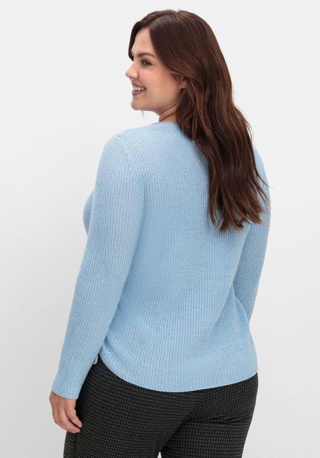 sheego Strickpullover mit Rippmuster und Raffung seitlich - eisblau sheego Auslauf