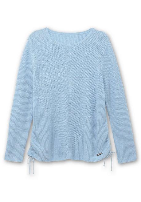 sheego Strickpullover mit Rippmuster und Raffung seitlich - eisblau sheego Auslauf