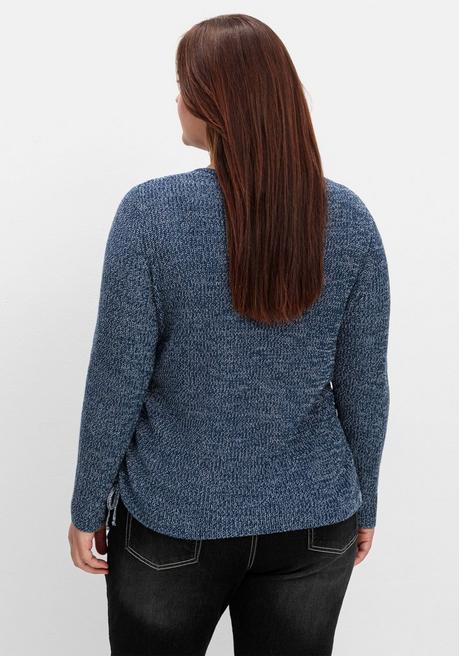 sheego Strickpullover mit Rippmuster und Raffung seitlich - dunkelblau sheego Angebote