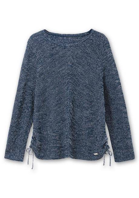 sheego Strickpullover mit Rippmuster und Raffung seitlich - dunkelblau sheego Angebote
