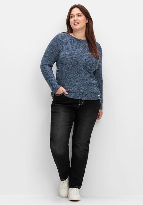 sheego Strickpullover mit Rippmuster und Raffung seitlich - dunkelblau sheego Angebote
