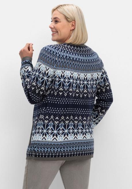 sheego Strickjacke im Norwegermuster, mit Reißverschluss - hellblau gemustert sheego Schlussverkauf