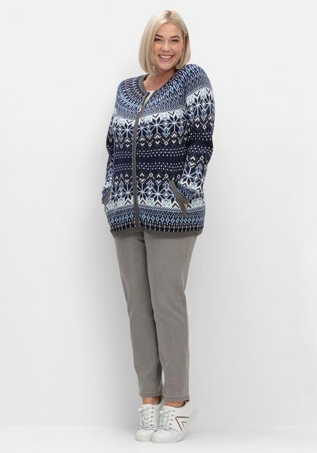 sheego Strickjacke im Norwegermuster, mit Reißverschluss - hellblau gemustert sheego Schlussverkauf