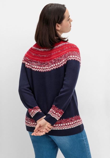 sheego Norwegerpullover im Jacquardstrick, mit Raglanärmeln - nachtblau gemustert sheego Fabrikverkauf