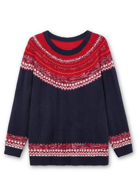 sheego Norwegerpullover im Jacquardstrick, mit Raglanärmeln - nachtblau gemustert sheego Fabrikverkauf