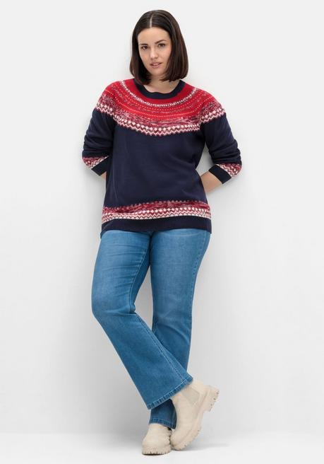 sheego Norwegerpullover im Jacquardstrick, mit Raglanärmeln - nachtblau gemustert sheego Fabrikverkauf