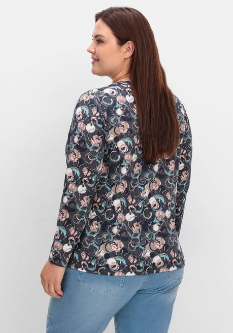 sheego Langarmshirt mit Alloverprint und kurzer Knopfleiste - anthrazit gemustert sheego Fabrikpreis