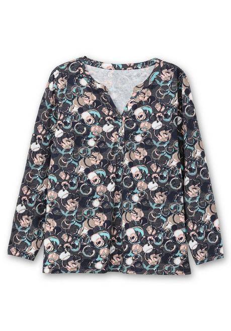 sheego Langarmshirt mit Alloverprint und kurzer Knopfleiste - anthrazit gemustert sheego Fabrikpreis