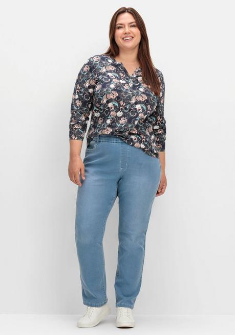 sheego Langarmshirt mit Alloverprint und kurzer Knopfleiste - anthrazit gemustert sheego Fabrikpreis
