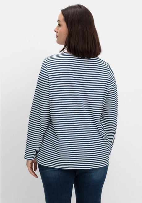 sheego Gestreiftes Langarmshirt mit Rundhalsausschnitt - marine gestreift sheego Günstig kaufen