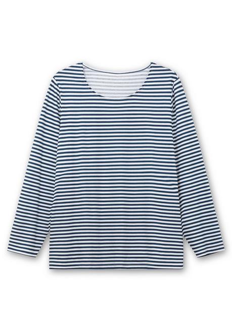 sheego Gestreiftes Langarmshirt mit Rundhalsausschnitt - marine gestreift sheego Günstig kaufen