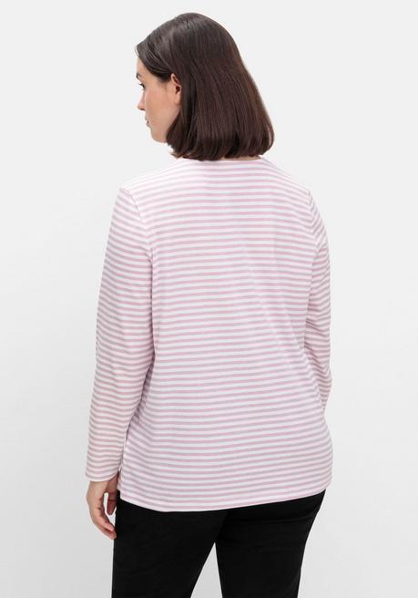 sheego Gestreiftes Langarmshirt mit Rundhalsausschnitt - rosé gestreift sheego Versandkostenfrei