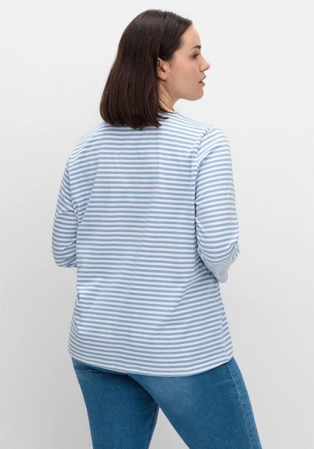 sheego Gestreiftes Langarmshirt mit Rundhalsausschnitt - mittelblau gestreift sheego Großer Ausverkauf
