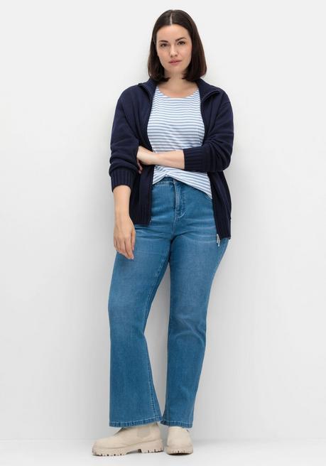 sheego Gestreiftes Langarmshirt mit Rundhalsausschnitt - mittelblau gestreift sheego Großer Ausverkauf