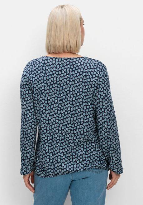 sheego Langarmshirt mit Minimalprint und Saum-Gummizug - nachtblau gemustert sheego Flash Sale