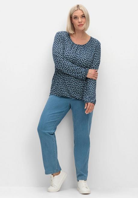 sheego Langarmshirt mit Minimalprint und Saum-Gummizug - nachtblau gemustert sheego Flash Sale