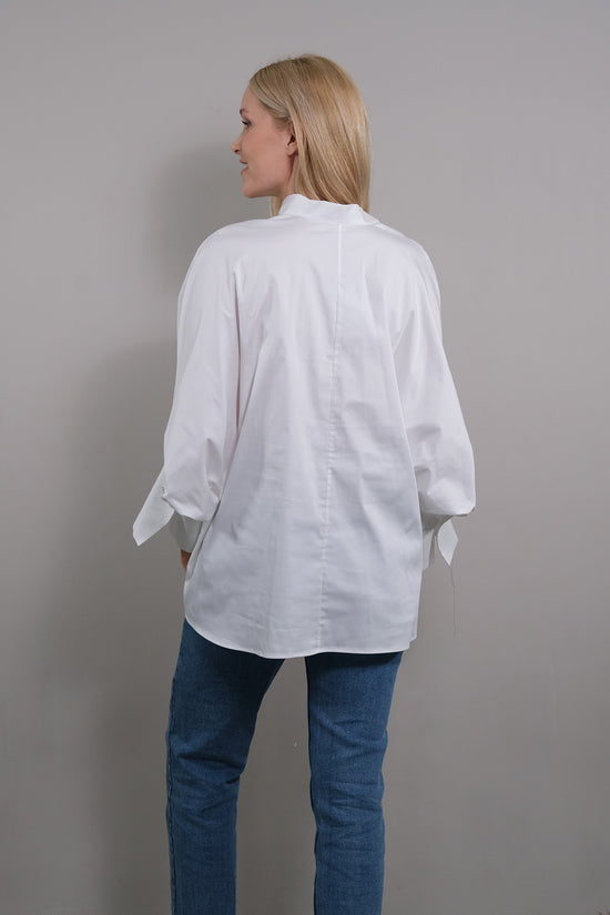 Soluzione Bluse mit 7/8 Ballonärmel Bianca Super Rabatt