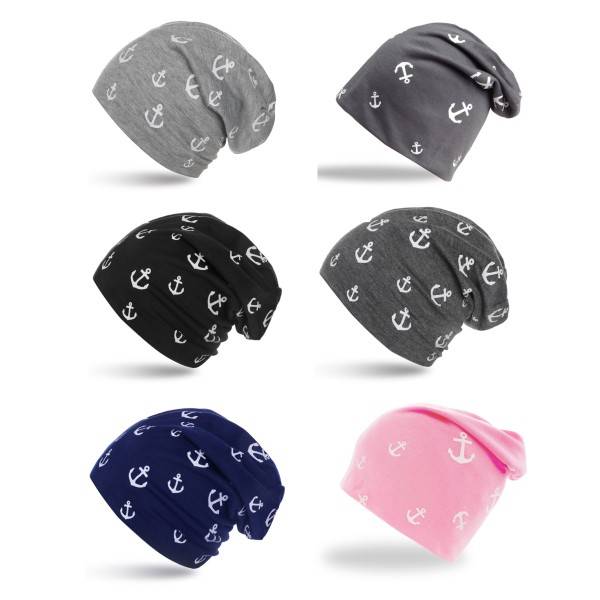 Sonia Originelli Beanie "Mini Anker" Mütze Maritim Overall Print Black Friday Preise