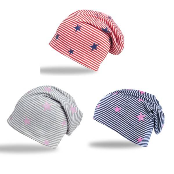 Sonia Originelli Beanie Mütze "kleine Sterne" Streifen Jersey Unisex Auslauf