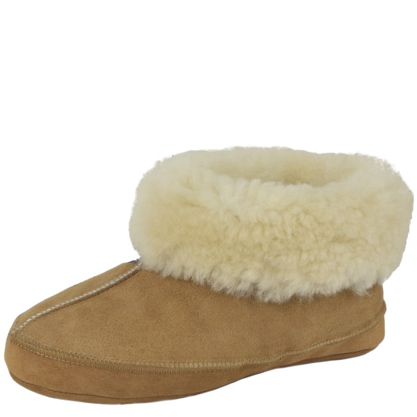 Sonia Originelli Beige Hüttenhausschuh Lammfell Schaffell Leder XXL Fellkranz Limitierter Zeitrabatt