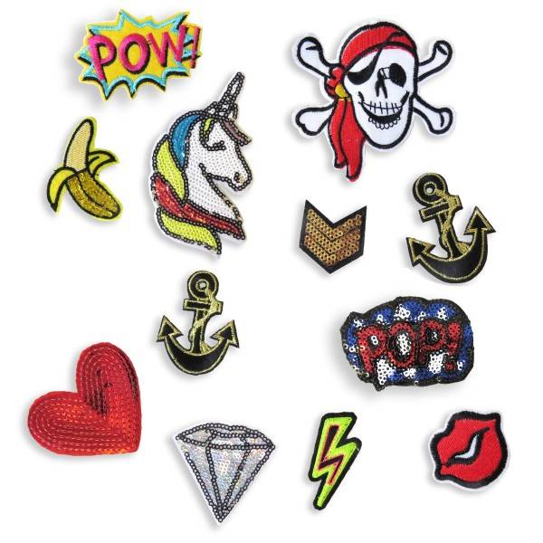 Sonia Originelli 3er Set "Patches" Bügelbilder Aufnäher DIY JGA Pailletten Kostenlose Rückgabe