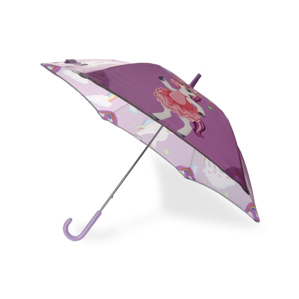 Sonia Originelli Kinder Regenschirm reflektierend Sicherheitsschirm Einhorn lila rosa Sternchen Unicorn zollfrei