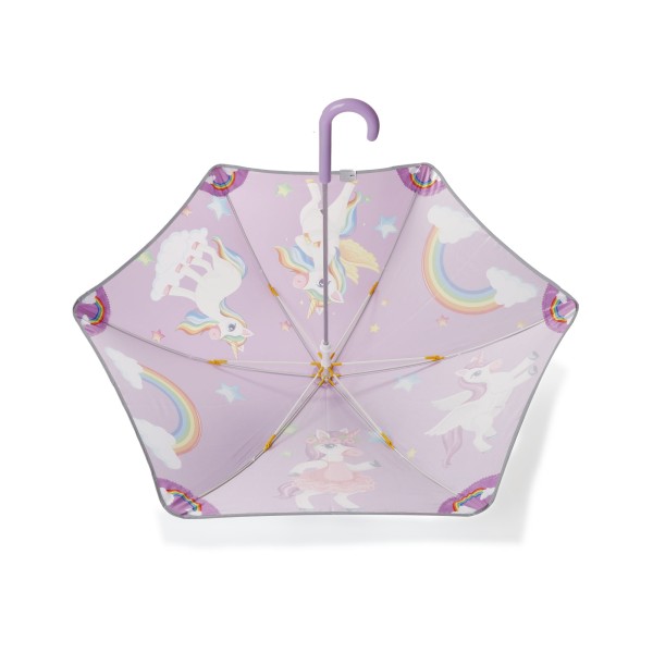 Sonia Originelli Kinder Regenschirm reflektierend Sicherheitsschirm Einhorn lila rosa Sternchen Unicorn zollfrei
