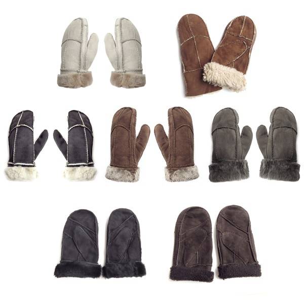 Sonia Originelli Fausthandschuhe Lammfell Schaffell echt Leder Patchwork Design Fäustlinge Muttertagsangebot