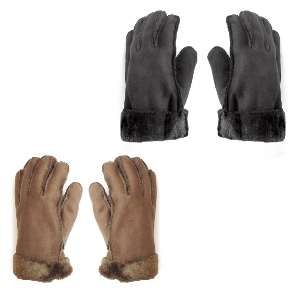 Sonia Originelli Fingerhandschuhe Faux-Leder Velouroptik Kunstfell Samt Velvet kuschelig Jubiläumsangebot