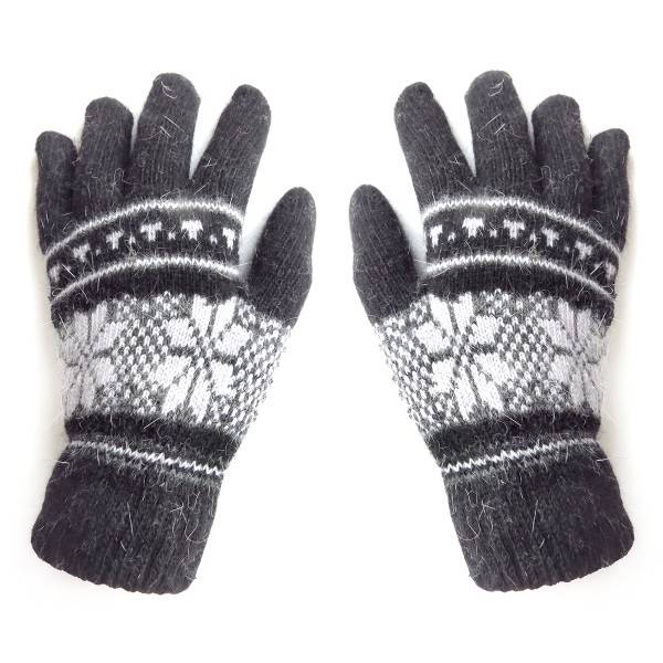 Sonia Originelli Handschuhe Norweger Muster Finger Strickmuster Angorawolle Schwarz Neueste Mode