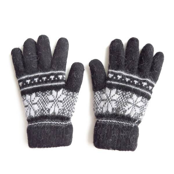 Sonia Originelli Handschuhe Norweger Muster Finger Strickmuster Angorawolle Schwarz Neueste Mode