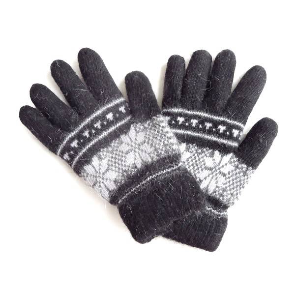 Sonia Originelli Handschuhe Norweger Muster Finger Strickmuster Angorawolle Schwarz Neueste Mode