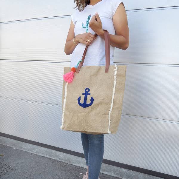 Sonia Originelli Canvas Shopper "Anker" Strandtasche Bommel Quasten Top Angebot