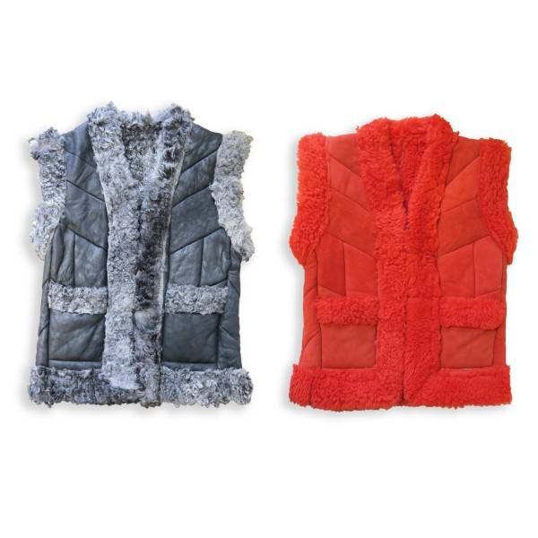 Sonia Originelli Damenweste Naturfell Leder Lammfell Patchwork Handarbeit Kostenlose Rückgabe