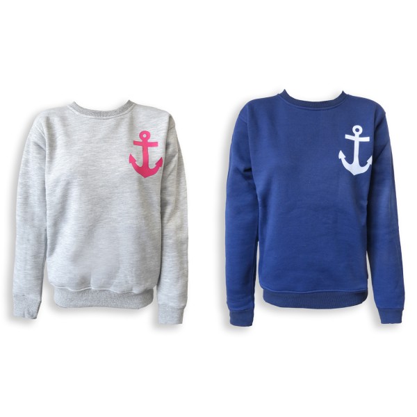 Sonia Originelli Sweatshirt "Anker" Maritim Druck Damen Unifarben Pullover Kauf eins, bekomm eins gratis