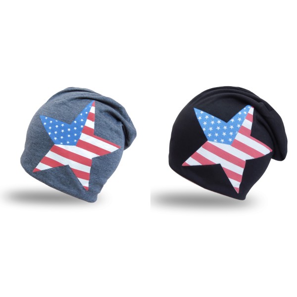 Sonia Originelli Beanie Mütze "USA" Unisex Stern Jersey Bis zu 50% Rabatt
