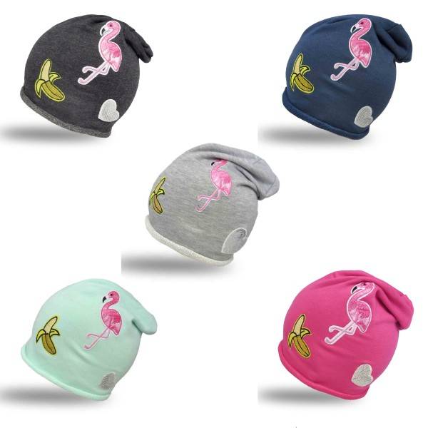 Sonia Originelli Beanie Mütze Kind Patch Aufnäher Banane Flamingo Herz trend Baumwolle Fabrikladen