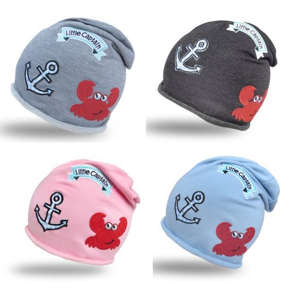 Sonia Originelli Beanie Mütze Kind Patch Aufnäher Krabbe maritim Anker trend Baumwolle Im Verkauf