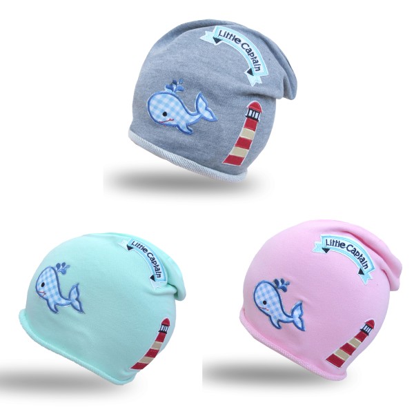 Sonia Originelli Beanie Mütze Kind Patch Aufnäher Leuchtturm maritim Wal trend Baumwolle zollfrei