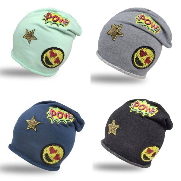 Sonia Originelli Beanie Mütze Kind Patch Aufnäher Stern Pow trend Baumwolle 50% Rabatt für begrenzte Zeit