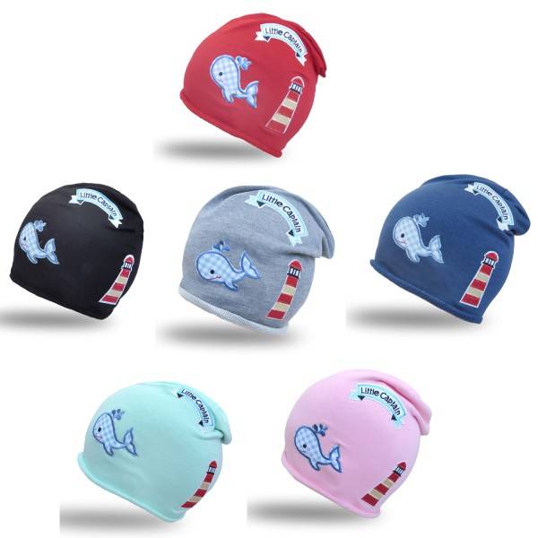 Sonia Originelli Beanie Mütze Kleinkind Patch Aufnäher Leuchtturm maritim Wal trend Baumwolle Babymütze Hotsell